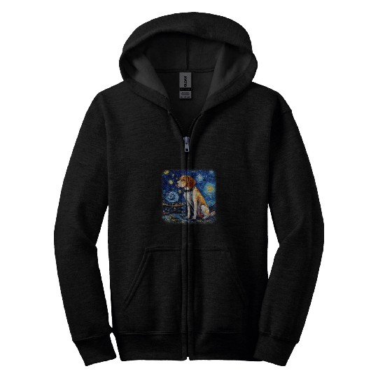 Van gogh Beagle in starry night Zip Hoodies