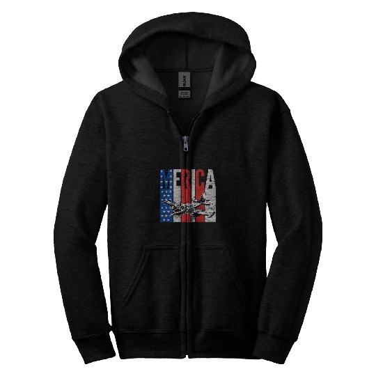 American Flag Merica Aviation Pilot 4th Of July Airplane Zip Hoodies