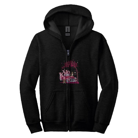 Valentines Day LOVE Pickup Truck Basset Hound Zip Hoodies