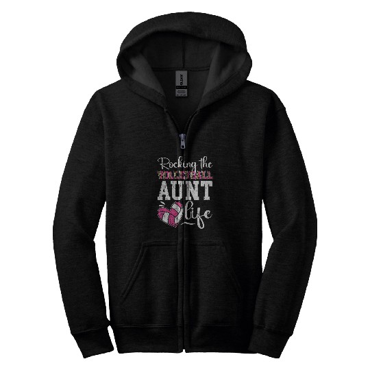 Rocking The Volleyball Aunt Life Volleyball Player Aunt Zip Hoodies