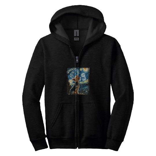 Yorkie Dog Artistic Van Gogh Starry Night Yorkshire Terrier Zip Hoodies