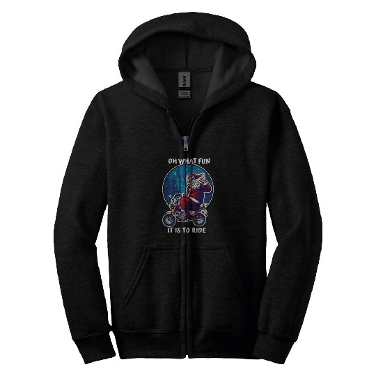Oh what fun it is to ride Santa riding Motorcycle Xmas Zip Hoodies