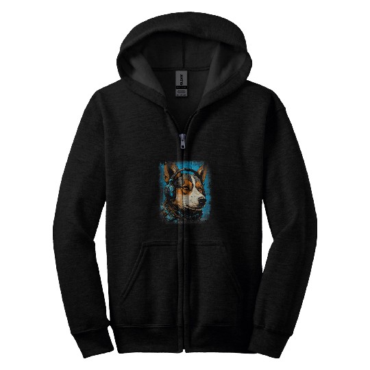 Rave EDM Black and tan Shiba Inu Headphone Zip Hoodies