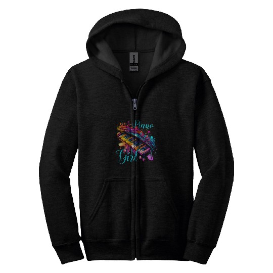 Pianist Musician Artist Music Keyboard Piano Girl Zip Hoodies