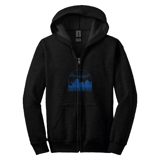 vintages Durham NC Cityscape Baseball Zip Hoodies