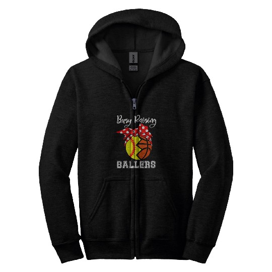 Womens Busy Raising Ballers Softball Basketball Mom Mothers Day Zip Hoodies