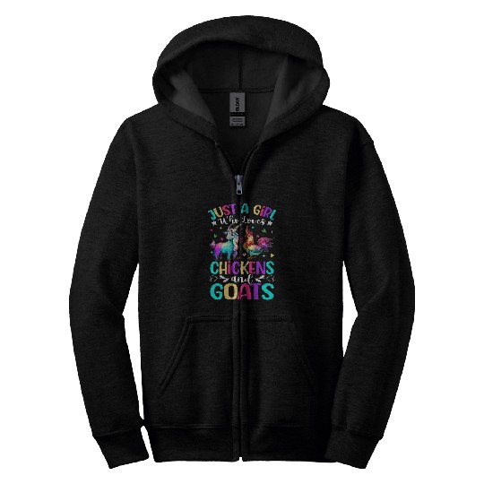Just Girl Who Loves Chickens And Goats Female Farmer Animals Zip Hoodies