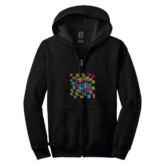 Lips Glitchy Kidcore Checkerboard Retro Rainbow Whatever Y2K Zip Hoodies