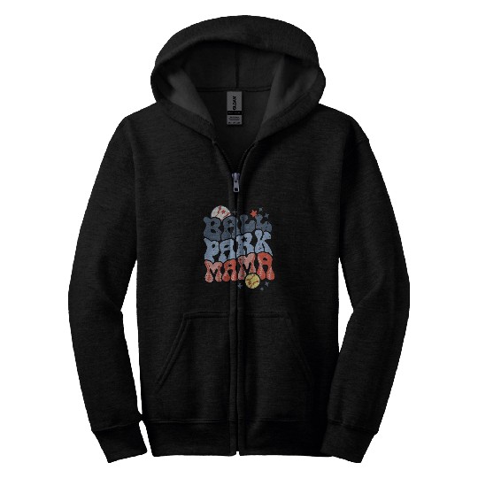 Retro Groovy BallPark Mama Softball Baseball Mama Zip Hoodies