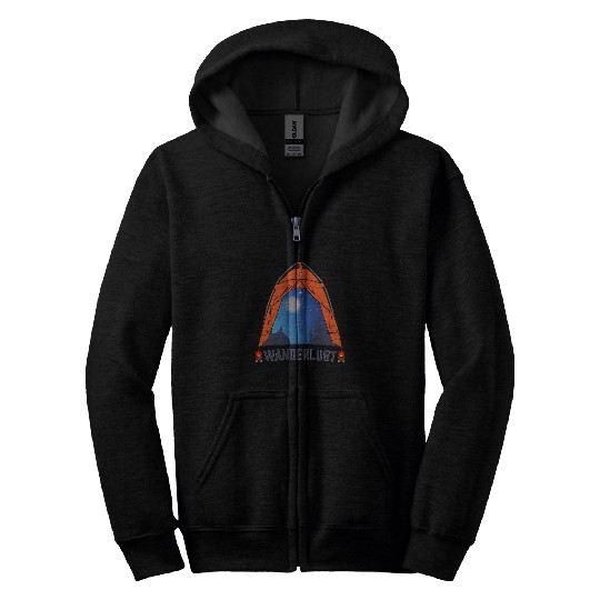 Wanderlust For Tent Camping Buddies Explore Funny Camping Zip Hoodies