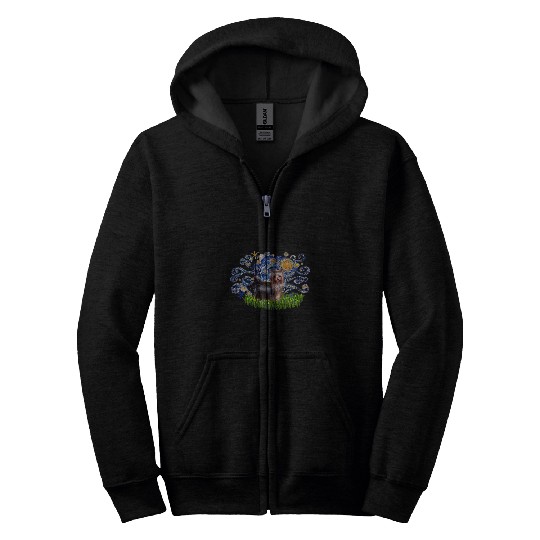Yorkshire Dog Starry Night Famous Painting Dog Lover Outfit Zip Hoodies
