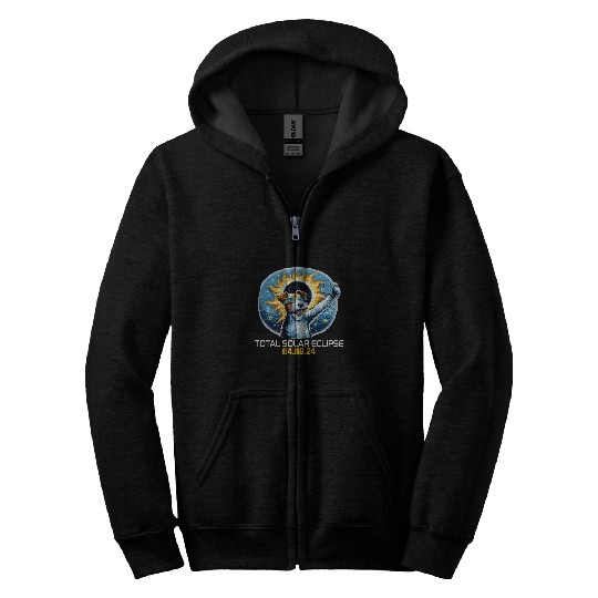 Wire Fox Terrier Dog Taking Selfie Solar Eclipse 1 Zip Hoodies