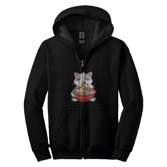 Ramen Cat Japanese Graphic Zip Hoodies