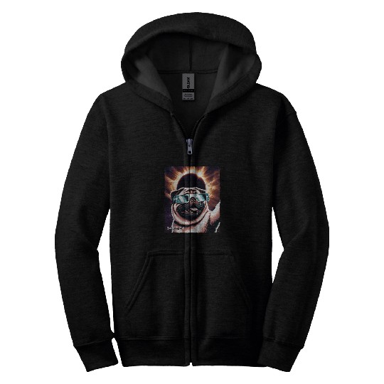 Retro Pug Dog Solar Eclipse Cute Animals Kawai Puppy Lovers Zip Hoodies