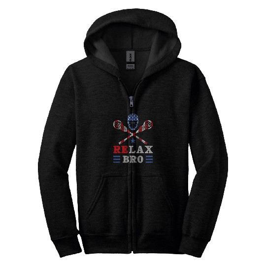 Lacrosse Stick American Flag USA Relax Bro Lacrosse Coach Zip Hoodies