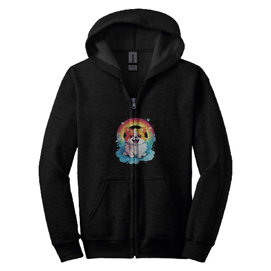 Rainbow Pomeranian Cute Colorful Puppy Dog Lover Art Zip Hoodies