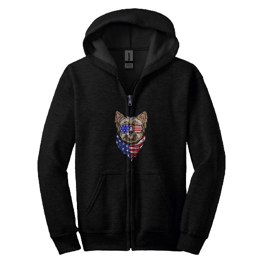 Yorkshire Terrier 4th Of July Funny Patriotic Dog Lover Zip Hoodies