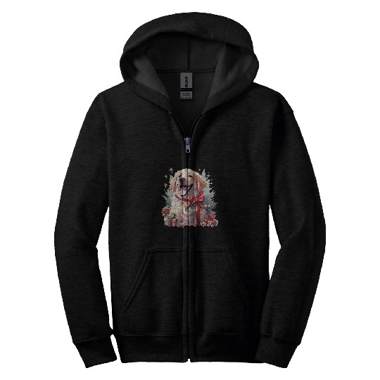 Merry Christmas Golden Retriever Dog Zip Hoodies