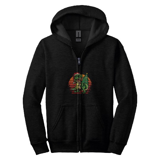 xmass Dinosaur TRexs Tree Christmas Lights Zip Hoodies