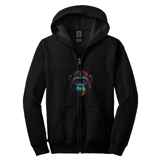 Monkey Animal Zoo Colourful Art Monkey Zip Hoodies