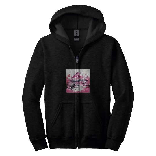 Zen Flow Sakura Ballet in Nihons Mountain Serenity Zip Hoodies
