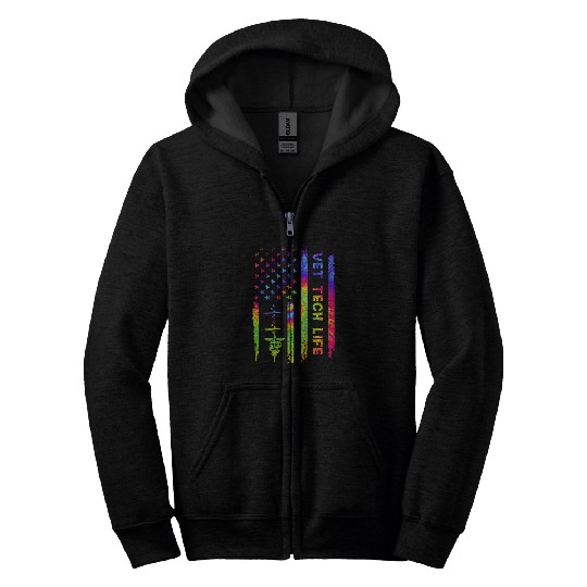 American USA Flag Vet Tech Veterinarian Tie Dye Rainbow Zip Hoodies