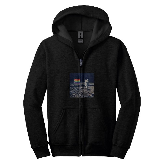 Moon Landing Gay Astronaut LGBTQ Design for a Pride Parade Zip Hoodies