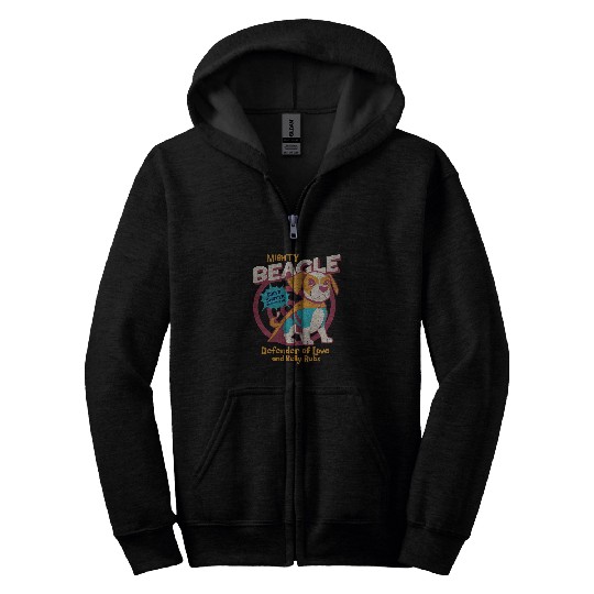 Mighty Beagle Defender of Love and Belly Rubs Zip Hoodies