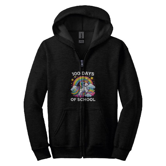 100 Days of School Unicorns Girls Teacher 100th Day of School Zip Hoodies