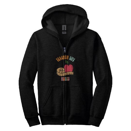 Cute Teacher Life Rules Apple Ruler Educator Inspire Growth Zip Hoodies