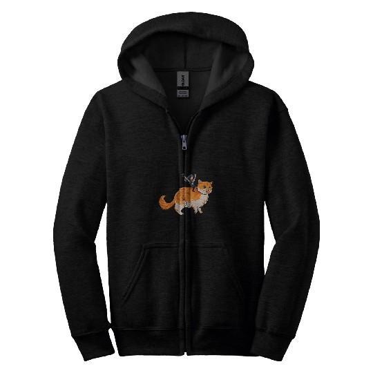 Tabby Red Cat Pilot Riding Aviation Flight Crew Fantasy Zip Hoodies