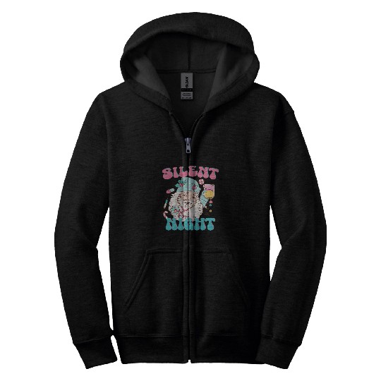 Retro Silent Night ICU nurses Christmas Intensive Care Unit 1 Zip Hoodies