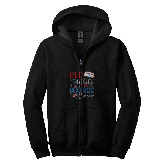 Red White And Boo Boo Crew 4th Of July nurses Nursing Zip Hoodies
