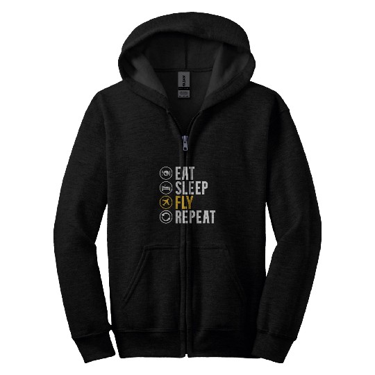 Eat Sleep Fly Repeat Flight Attendant Stewardess Zip Hoodies