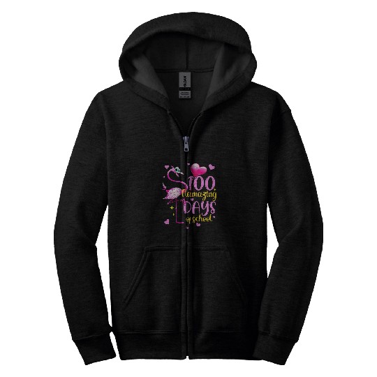 100 Flamazing Days Of School Flamingo 100th Day Girls Zip Hoodies