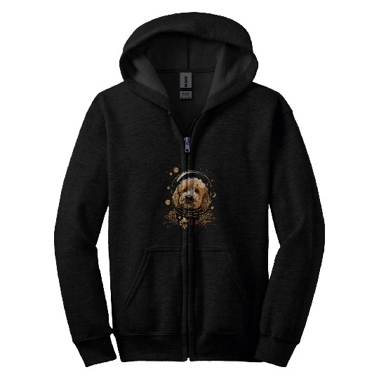 Outer Space Goldendoodle on Galaxy Astronaut Golden Doodle Zip Hoodies