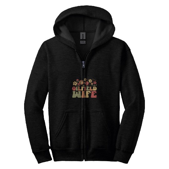 Groovy Retro Floral Cute Oilfield Wife Oil Drilling Rig Zip Hoodies