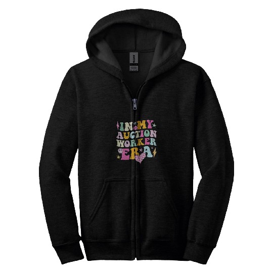 Groovy In My Auction Worker Era Auction Worker Funny Retro Zip Hoodies