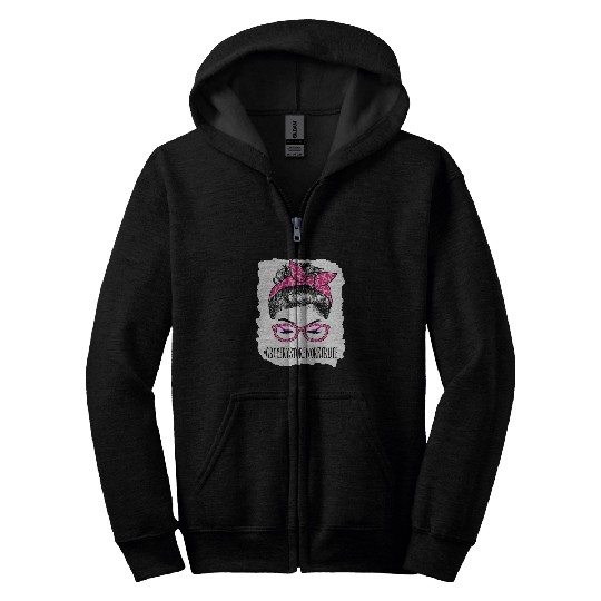 Grocery Store Worker In October We Wear Pink Messy Bun Zip Hoodies
