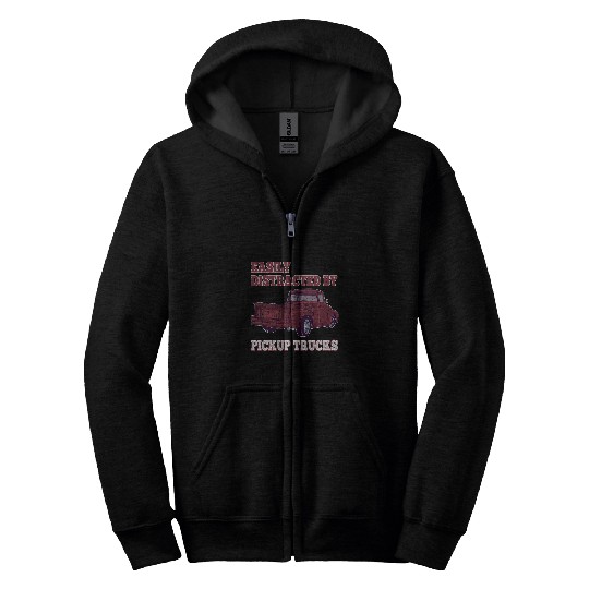 Easily Distracted By Pickup Trucks Kids Boys Toddler Trucker 1 Zip Hoodies