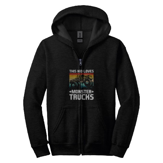 This Kid Loves Monster Trucks vintages Trucker Zip Hoodies