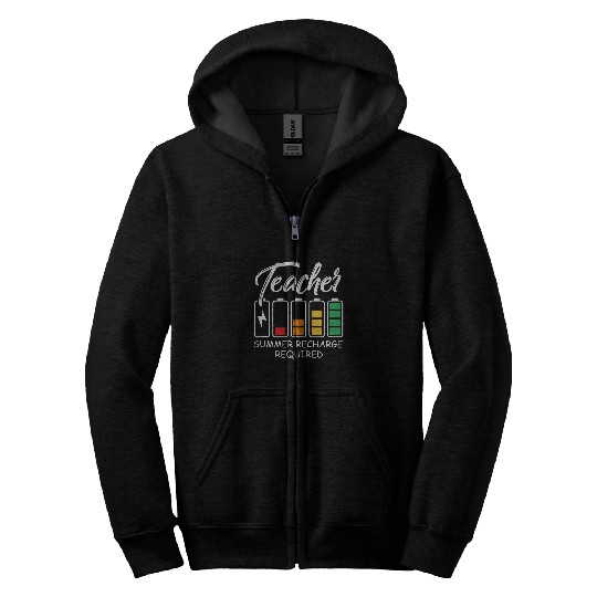 Teacher Summer Recharge Required Last day School BatteryLife Zip Hoodies