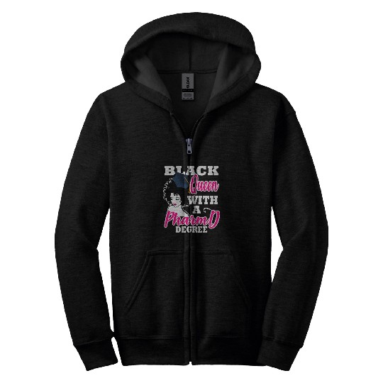 Black Queen Pharmacy Degree Graduation PharmD Pharmacist Her Zip Hoodies