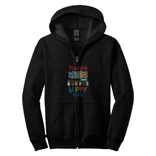 Teaching Music Is My Hoppy Place Teacher Easter Bunny Rabbit Zip Hoodies