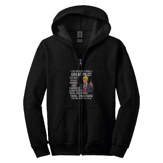 Funny Trump 2024 For Pilot Aviation Plane Pilots Supporter Zip Hoodies