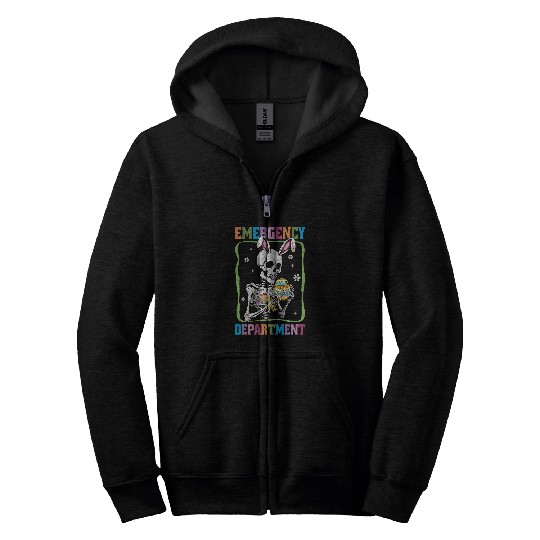 Emergency Department Skeletons Easter Bunny Eggs ER nurses Zip Hoodies