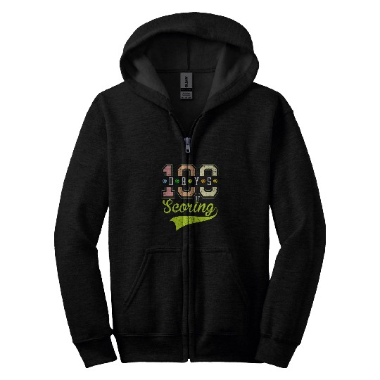 100 Days of School Pickleball Scoring Apparel Teacher Kids 1 Zip Hoodies