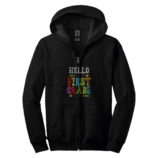 Hello First 1st Grade Teacher Back To School Student Boy Kid Zip Hoodies