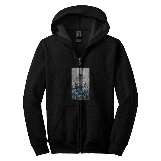 Abstract Nautical Blue Anchor Nautical Maritime 1 Zip Hoodies