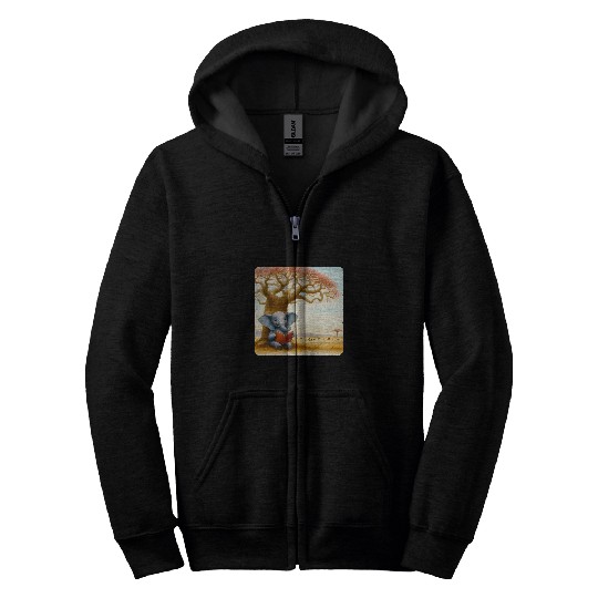 Elephant Reading Wildlife Conservation Book Baobab Tree Zip Hoodies
